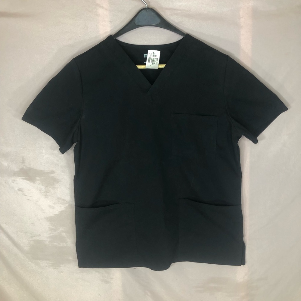 NWT Unisex Black V-Neck Scrubs Top - Classic Work Shirt Size Small Medium Large